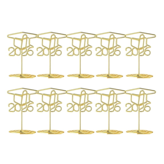 Graduation Table Number Holders 10 Pcs, Gold Grad Cap Picture Display Stands for Class of 2026 Party Supplies, Photo and Card Holders for Centerpieces and Decorations (Gold)