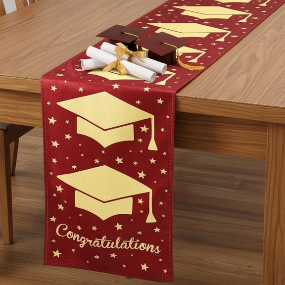 Graduation Table Runner 12 x 108 Inch Grad Cap Satin Table Runner Graduation Party Decorations for Home Tabletop Centerpieces Decor(Burgundy,1)