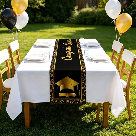 Graduation Table Runner 48×12 Inch 2026 Graduation Party Decorations Jute Congrats Grad Cap Table Runners Rustic Table Runner for Dining Room Kitchen Home Graduation Party Supplies