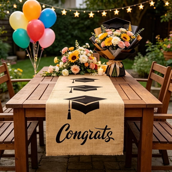 Graduation Table Runner Class Of 2026 Congrats Grad Glitter Black Gold Disposable Plastic for Party Dessert Table Decorations