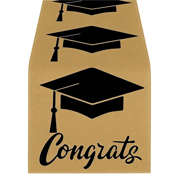 Graduation Table Runner, Congrats Grad Class of 2026 Decor, Linen-Like Polyester Tablecloth for Graduation Party, High School College Graduate Dining Room Kitchen Table Decor