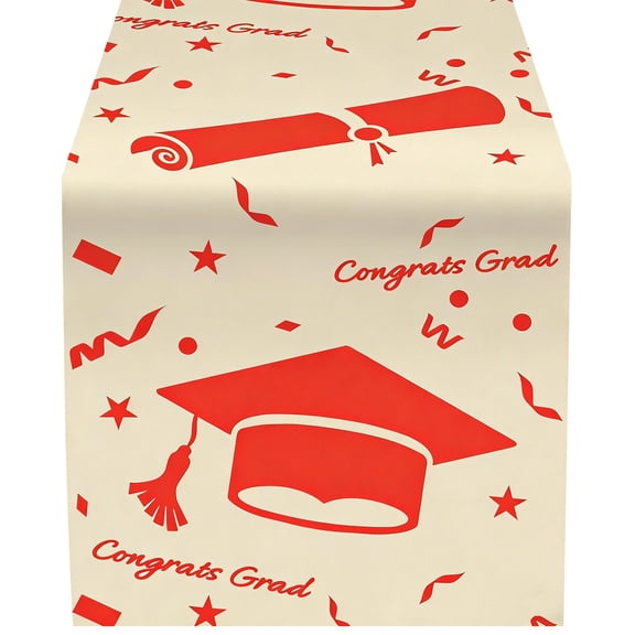 Graduation Table Runner, Congrats Grad Class of 2026 Decor, Linen-Like Polyester Tablecloth for Graduation Party, High School College Graduate Dining Room Kitchen Table Decor