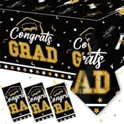 Graduation Tablecloth Class of 2026 Party Decoration Congrats Grad Tablecover Disposable Rectangle Congratulation Table Decor for Party Supplies 108 x 54 Inch 3 Pack Black