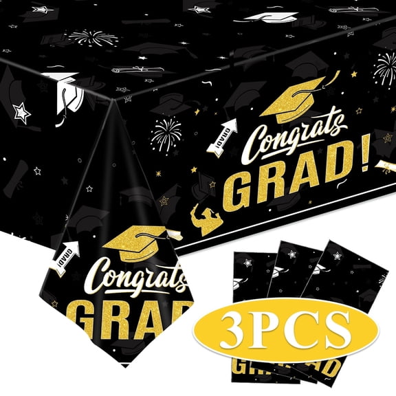 Graduation Tablecloth 2026, Black Disposable Graduation Table Cloths for Rectangle Tables, Class of 2026 Graduation Party Table Decorations and Supplies 108 x 54 Inch 3 Pack Design 1