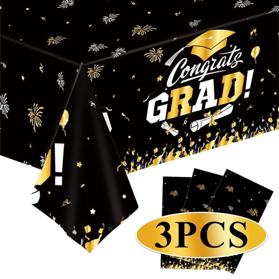 Graduation Tablecloth 2026, Black Disposable Graduation Table Cloths for Rectangle Tables, Class of 2026 Graduation Party Table Decorations and Supplies 108 x 54 Inch 3 Pack Design 3