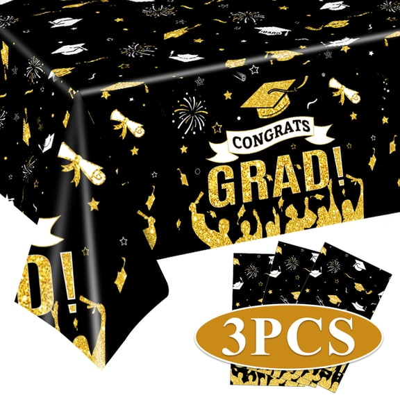 Graduation Tablecloth Class of 2026 Party Decoration Congrats Grad Tablecover Disposable Rectangle Congratulation Table Decor for Party Supplies 108 x 54 Inch 3 Pack Design 2