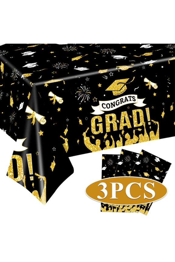 Graduation Tablecloth Class of 2026 Party Decoration Congrats Grad Tablecover Disposable Rectangle Congratulation Table Decor for Party Supplies 108 x 54 Inch 3 Pack Design 2