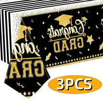 Graduation Tablecloth Decorations Graduation Party Supplies Disposable Gongrats Grad Tablecover Party Favors 54"x108" 3 pcs Patten 3 Black