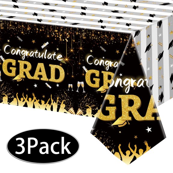 Graduation Tablecloth Party Decorations for Class of 2025 Congrats Grad Disposable Table Covers Graduation Accessories for Graduation Party Supplies 3 Pack Design2