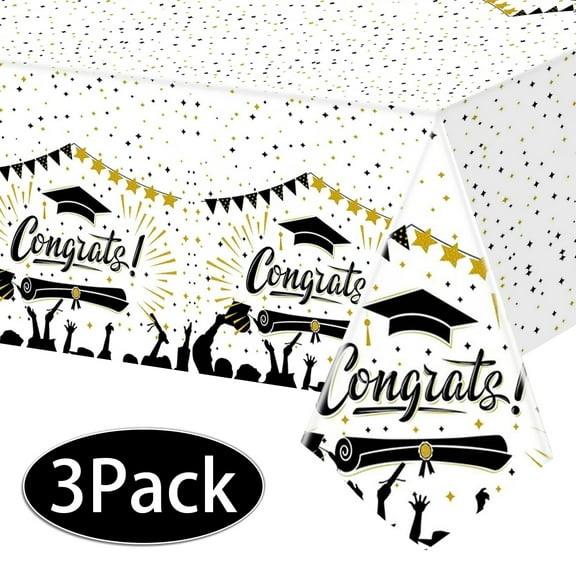 Graduation Tablecloth Party Decorations for Class of 2025 Congrats Grad Disposable Table Covers Graduation Accessories for Graduation Party Supplies 3 Pack Design3