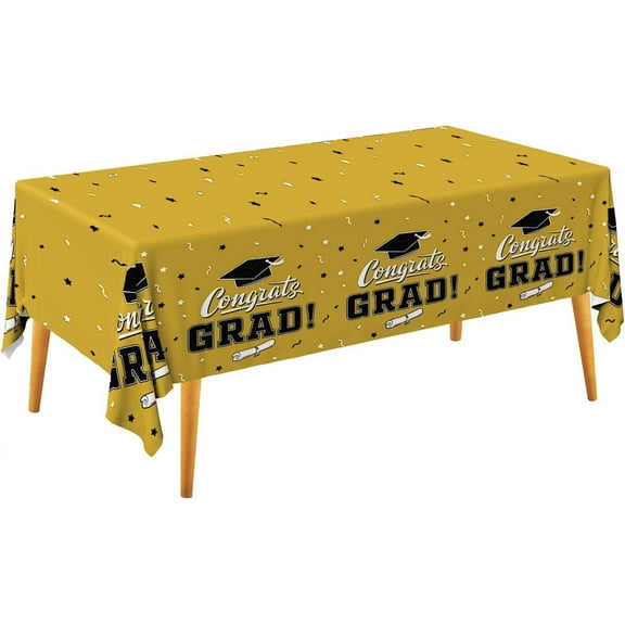 Graduation Tablecloths Graduation Party Table Decorations Waterproof Plastic Rectangular Disposable Table Cover for Congrats Grad Party Supplies 3PCS 54x108 Inch, Gold
