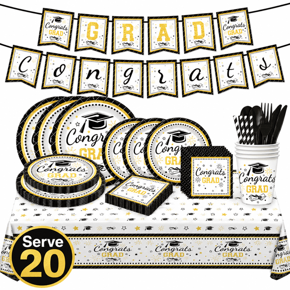 Graduation Tableware Graduation Plates Napkins Class of 2026 Banner Tablecloth Cutlery Dishware Congrats Grad Paper Goods for Congrad Party Supplies Design 2