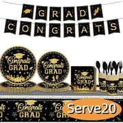 Graduation Tableware Graduation Plates Napkins Class of 2026 Banner Tablecloth Cutlery Dishware Congrats Grad Paper Goods for Congrad Party Supplies Design 4