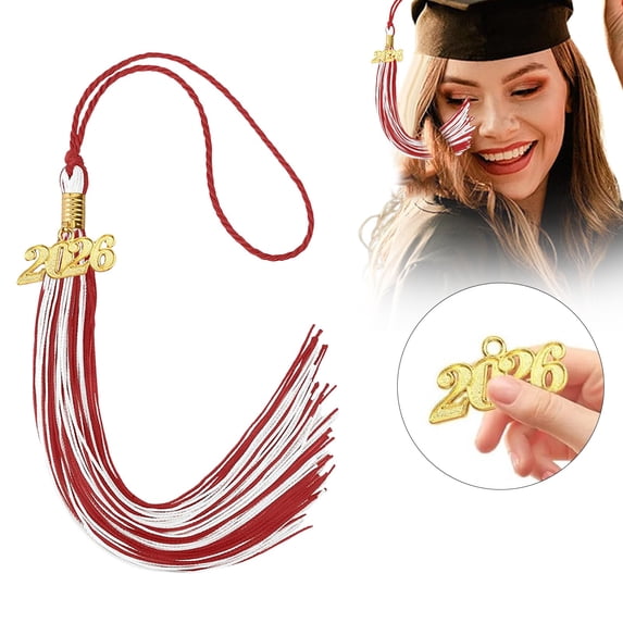 Graduation Tassel with Year Charm Class of 2026 Cap Tassel Pendant Decoration for Graduation Cap Gown Ceremony Keepsake Graduation Accessory,1 PC,Red white