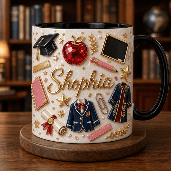 Graduation Teacher Mug 3D Effect Personalized Mrs Name Gift for Educators