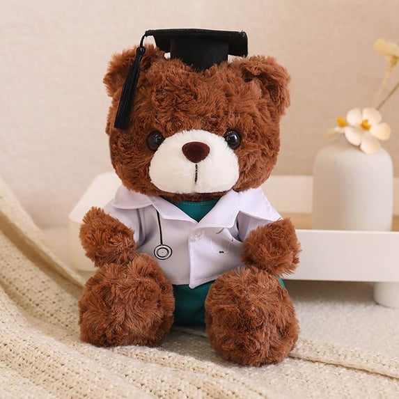 Graduation Teddy Bear with Doctor Cap and Uniform, Soft Plush Graduation Keepsake Doll, Student Nurse Doctor Souvenir Gift for Graduation Ceremony and Celebration