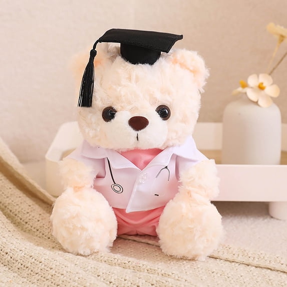 Graduation Teddy Bear with Doctor Cap and Uniform, Soft Plush Graduation Keepsake Doll, Student Nurse Doctor Souvenir Gift for Graduation Ceremony and Celebration