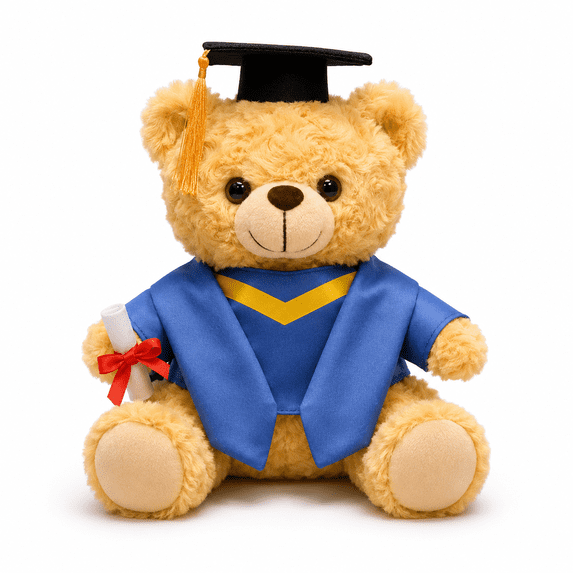 Graduation Teddy Bear Plush Toy 9.84in – Soft Stuffed Animal with Cap, Diploma & Colorful Graduation Robe – Cute Graduation Gift, Keepsake, Party Decor for Kids & Teens