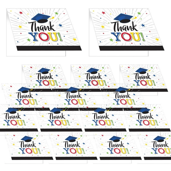 Graduation Thank You Cards with Envelopes – 16 Count (2 Packs of 8) | Colorful Design with Graduation Caps | Blank Inside for Personalized Message | Bulk Class of 2025 Stationery Set