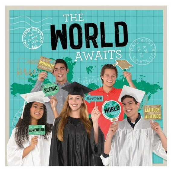 Graduation 'The World Awaits' Scene Setter With Photo Props (15pc)
