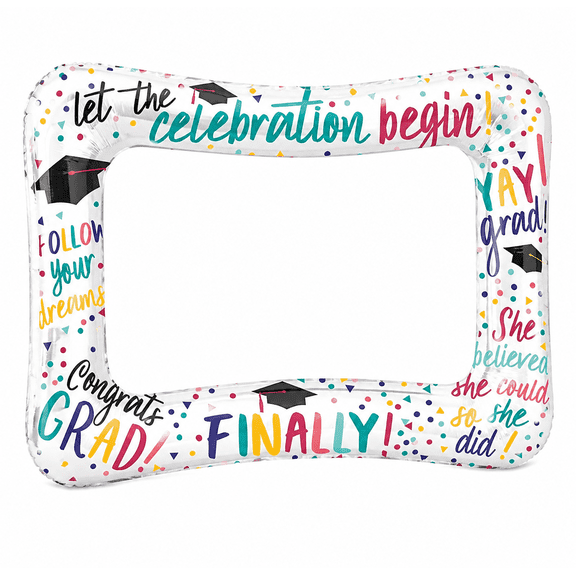 Graduation Theme Grad Inflatable Balloon Photo Frame Foil Party Prop Multicolor