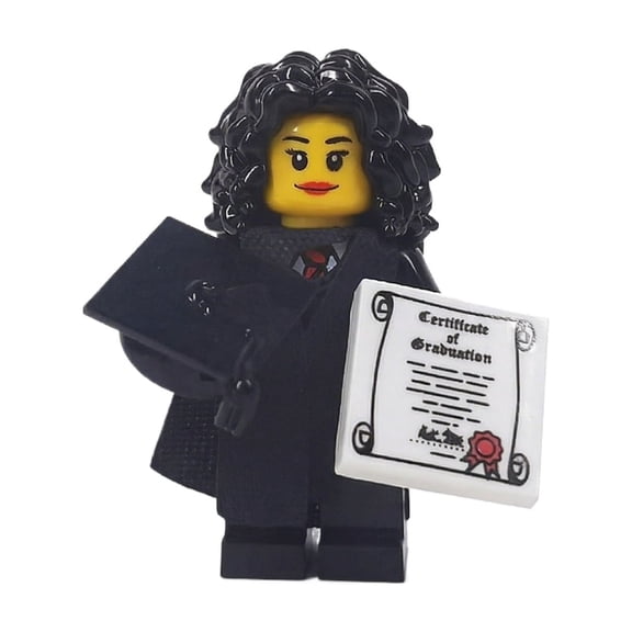 Graduation Themed Brick-Built Minifigure Accessories Set Custom Graduation Gown, Cap, Diploma, Trophy, and Decorative Pieces for Minifigure Display, Graduation Gifts, and Collectible Building Toys