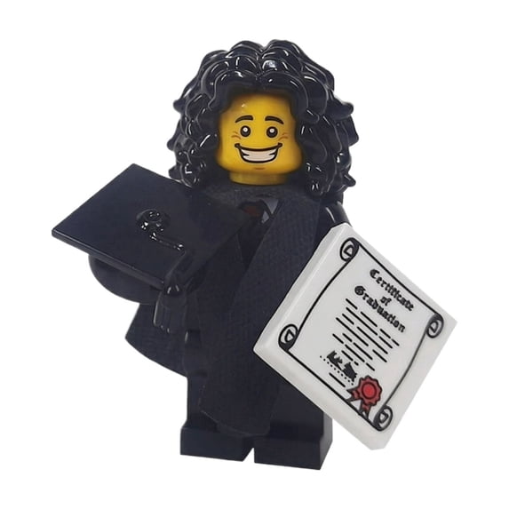 Graduation Themed Brick-Built Minifigure Accessories Set Custom Graduation Gown, Cap, Diploma, Trophy, and Decorative Pieces for Minifigure Display, Graduation Gifts, and Collectible Building Toys