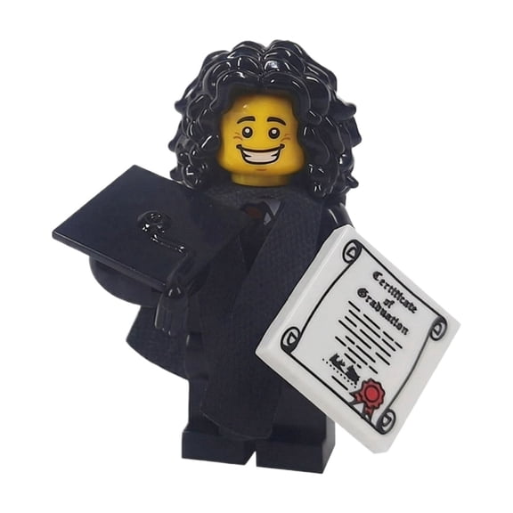 Graduation Themed Brick-Built Minifigure Accessories Set Custom Graduation Gown, Cap, Diploma, Trophy, and Decorative Pieces for Minifigure Display, Graduation Gifts, and Collectible Building Toys