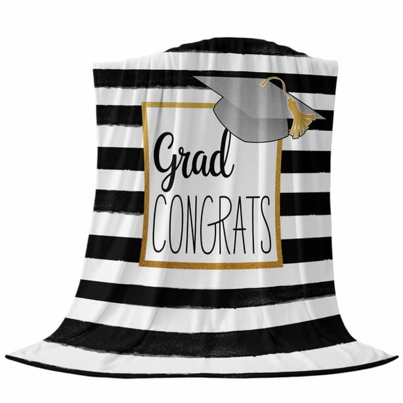 Graduation Top Hat Throw Flannel Blanket White Black Striped Abstract Art Super Soft Cozy Bed Blanket, Lightweight Plush Fuzzy Bed Throw for Bedroom Sofa Couch Living Room 30x40In,