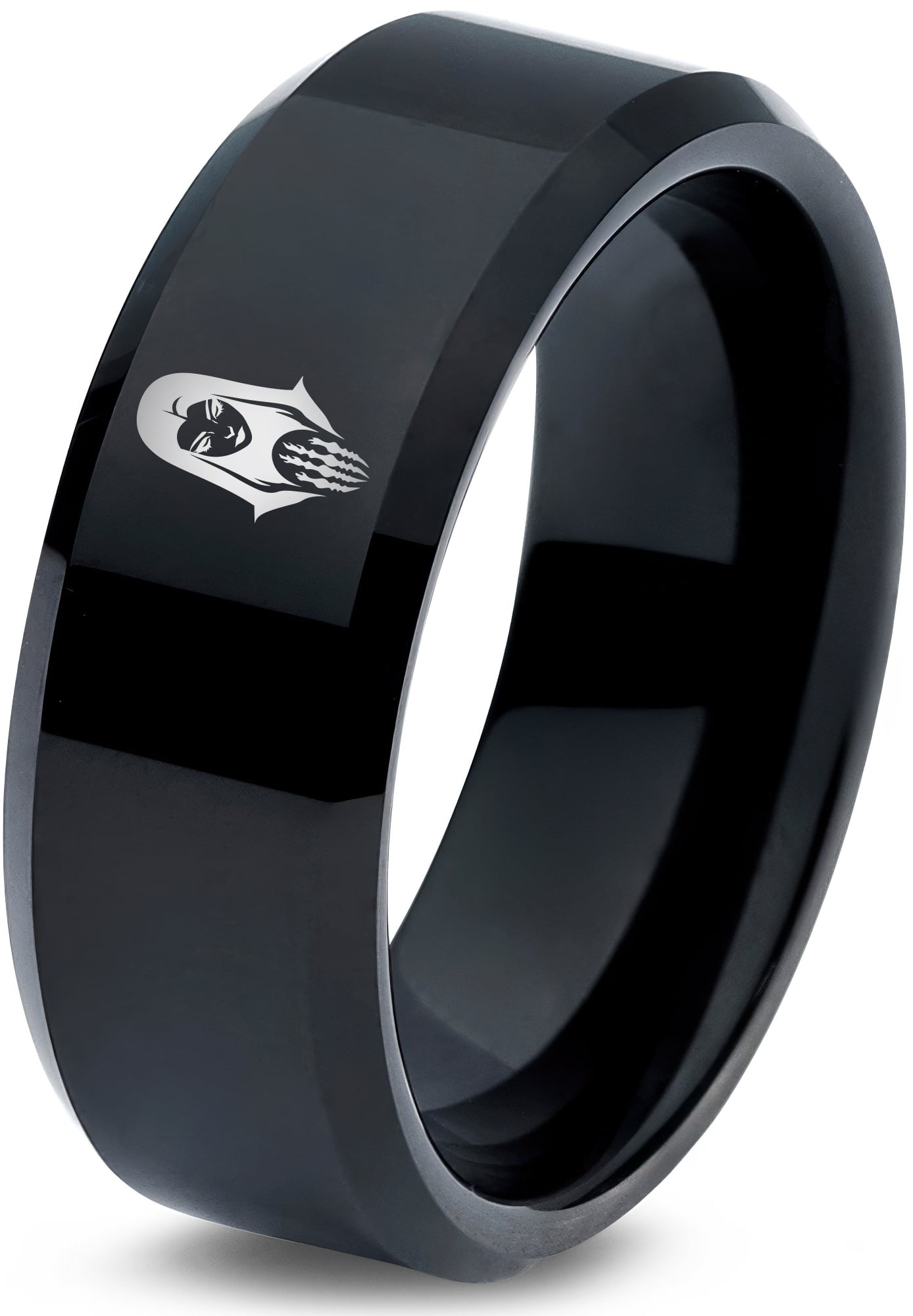 LerchPhi 8mm Black Tungsten Men's Wedding Band – High Polished, Bevelled Edge, Comfort Fit, Free Engraving