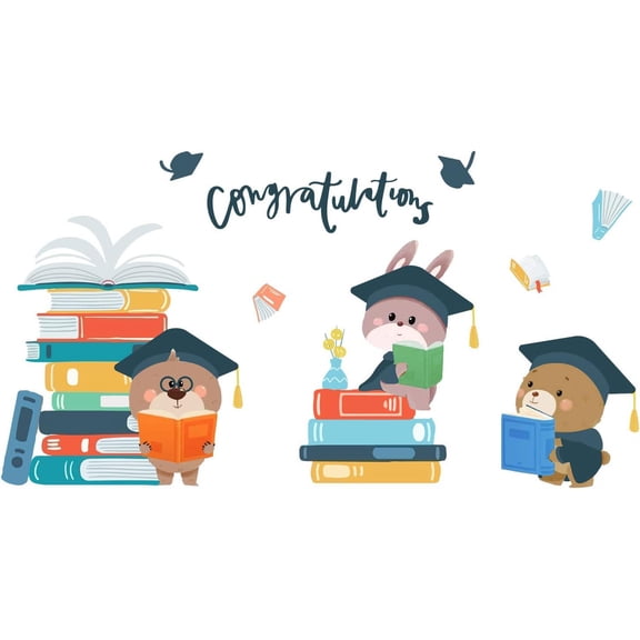 Graduation Wall Stickers Animal Beer Rabbit Congratulations Wall Decals Graduation Reading Book Wall Stickers Quotes Room Classroom Wall Decor Making DIY