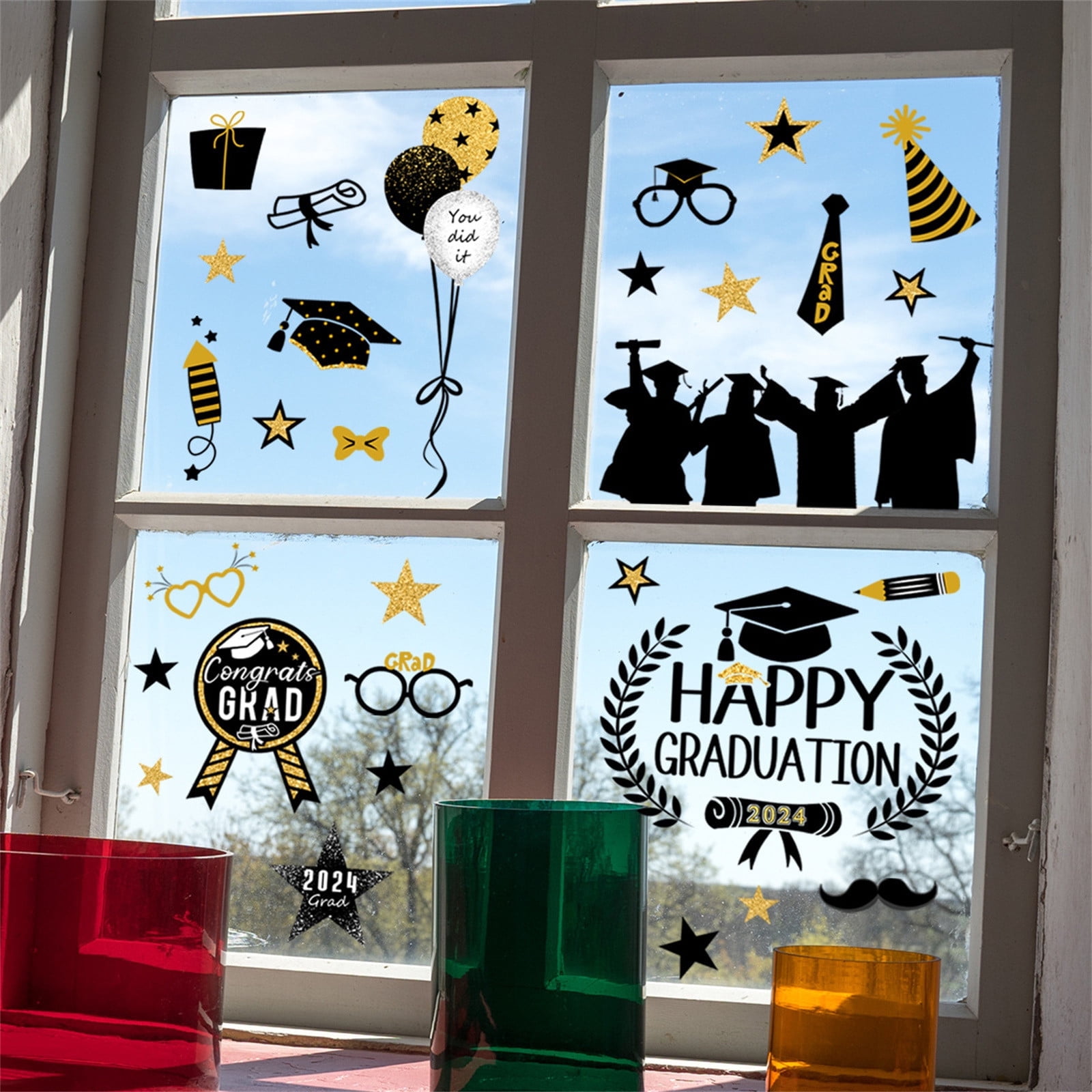 Graduation Window Clings,Class of 2024 Congrats Grad Diploma Gnome