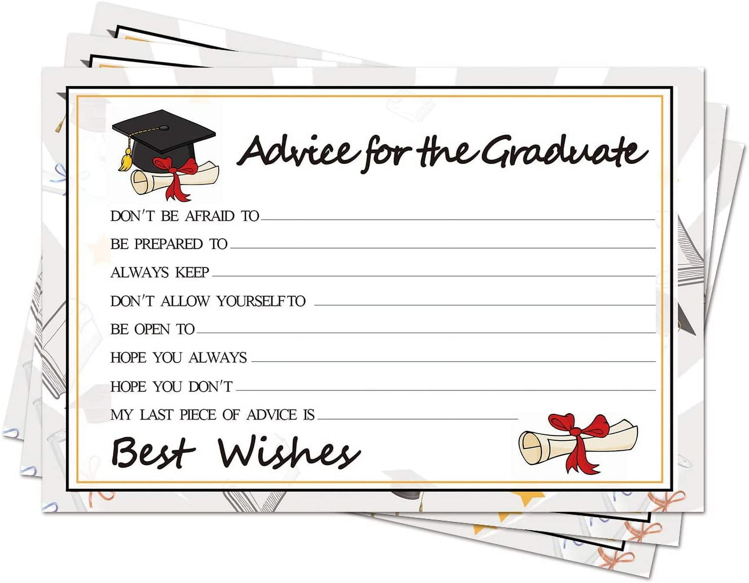 Graduation Wish Cards - 50PCs High School or College Advice Supplies 2026 Decorations Grad Celebration Party for School/College/Senior
