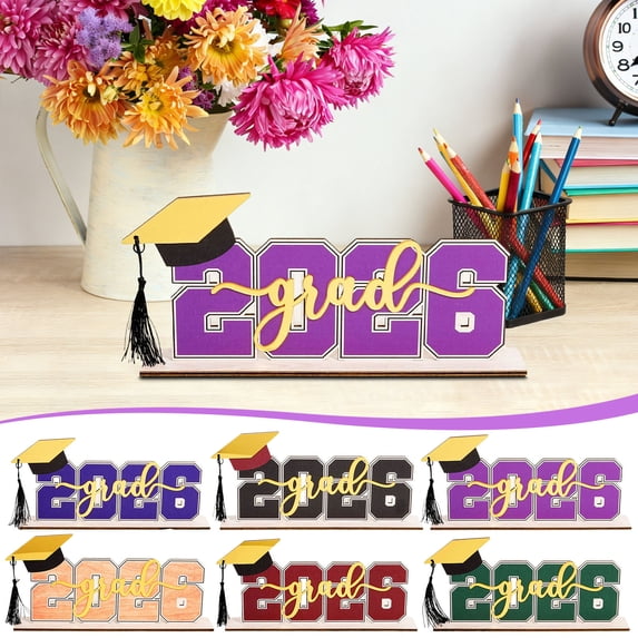 Graduation Wooden Tabletop Sign Decor with Stand, Natural Wood Keepsake Gift for Class of 2026 Party Table Centerpiece or Photo Display Shelf (30x14cm)