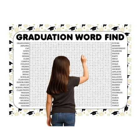Graduation Word Search Game, Giant Crossword Puzzle, Large Word Find, Gathering Activity Poster