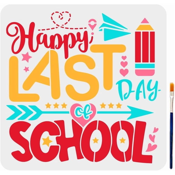 Graduation Word Stencils 11.811.8inch Large Happy Last Day of School Template with Paint Brush Happy Graduation Students Drawing Stencil for Gift Decor Wood Canvas Floor Wall Furniture White