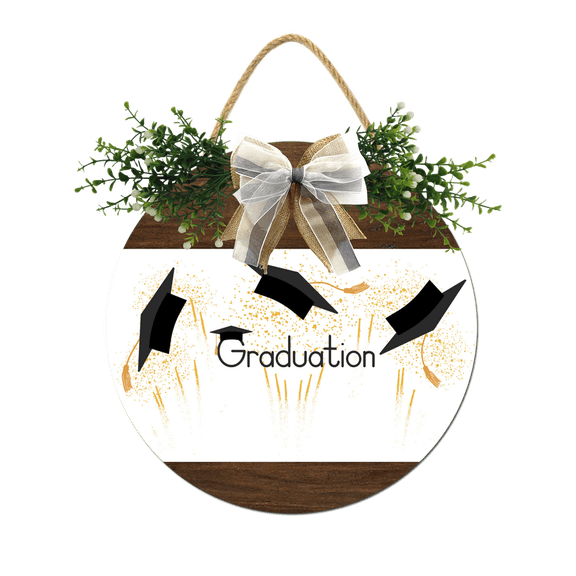 Graduation Wreath Sign for Front Door,Horizontal Round Door Wreaths,Housewarming Gift Farmhouse Wood Door Hanger for Home Decor Indoor and Outdoor, Classroom, Yard, Porch Décor