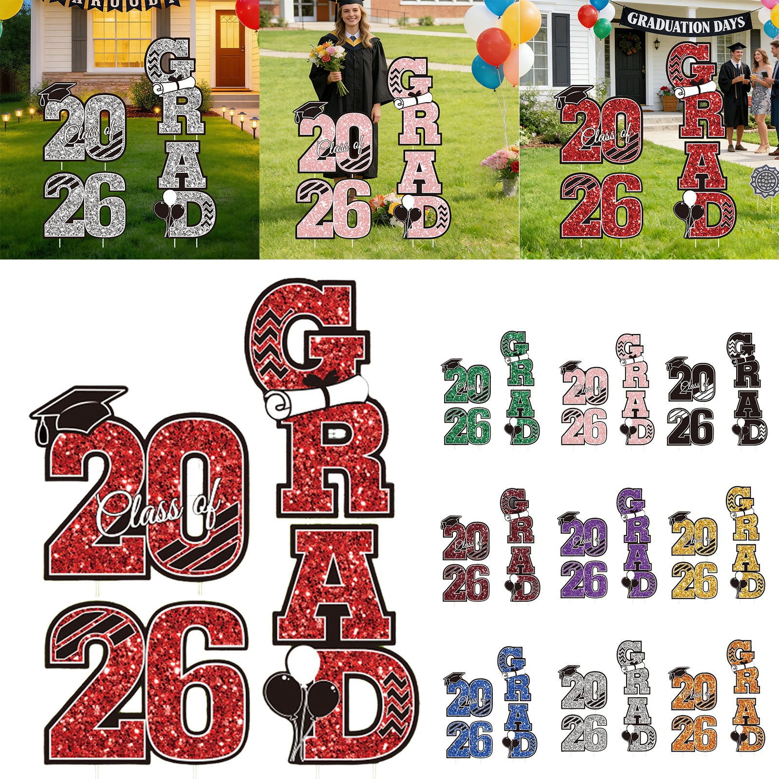Graduation Yard Sign Class of 2026 Decorations, 4pcs Large Size Red and ...