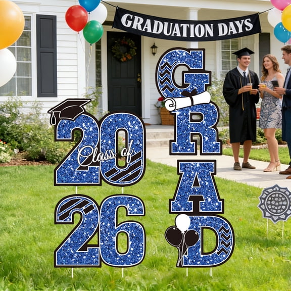 Graduation Yard Sign Class of 2026 Decorations, Outdoor Lawn Decor with Stakes, Blue