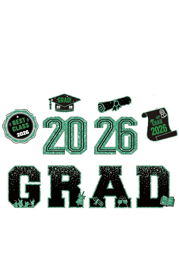 Graduation Yard Signs, Class of 2026, 10 Pieces Set, Green Glitter Graduation Party Decorations