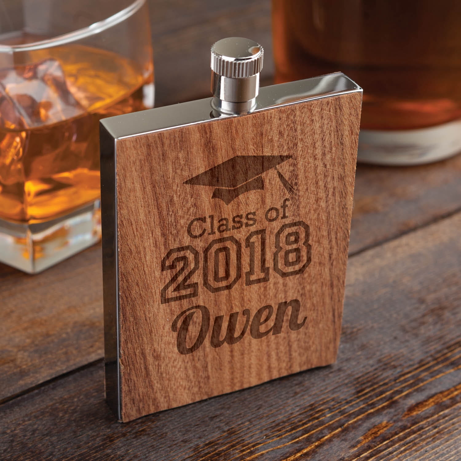 Graduation Year Personalized Wood Flask