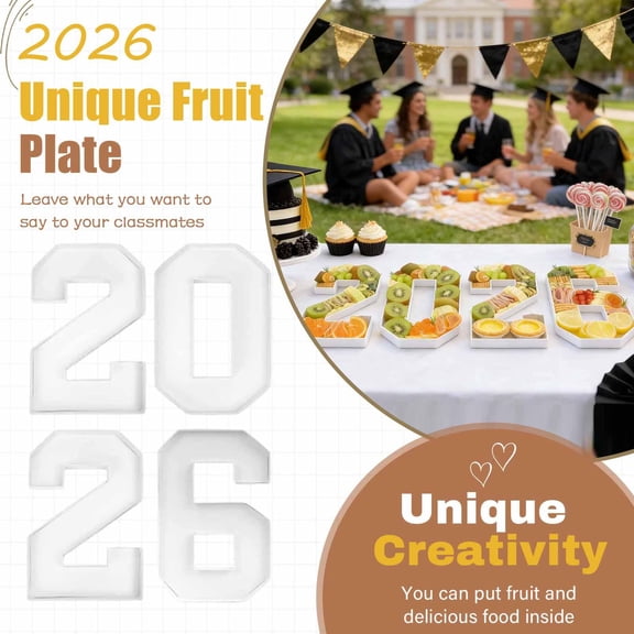 Graduation decorations 2026, Party Charcuterie Trays, 12X12 in, White Polymer, Confection Holding, 2026 Grad Open Houses, Square Shape, 4 Pc