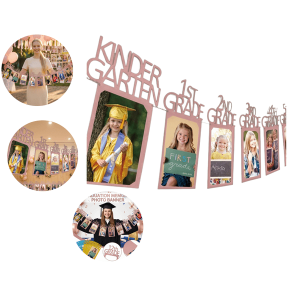 Graduation photo frame banner, Graduation Photo Banner with Clips, Kindergarten to College Graduation Party Decorations for Class of 2026 Pink