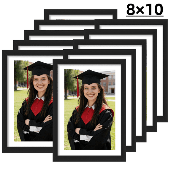 Graduation photo frame set, 10 black 8x10 photo frame display boards and multifunctional photo collage frames, suitable for wall or table display, making it a creative choice