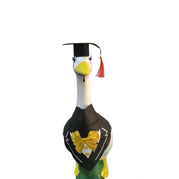 Graduation season porch goose outfit, suitable for outdoor patios and home decor.