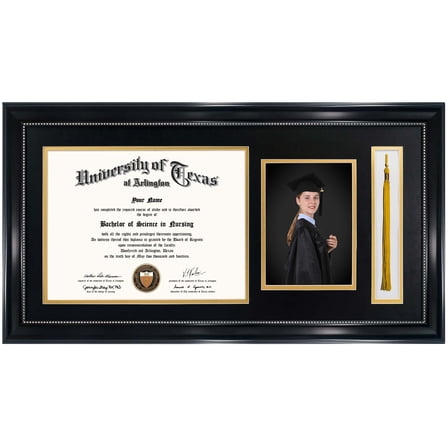 GraduationMall Black Diploma Certificate Frame with Tassel Holder, 8.5 x 11 Certificate, 5 x 7 Photo