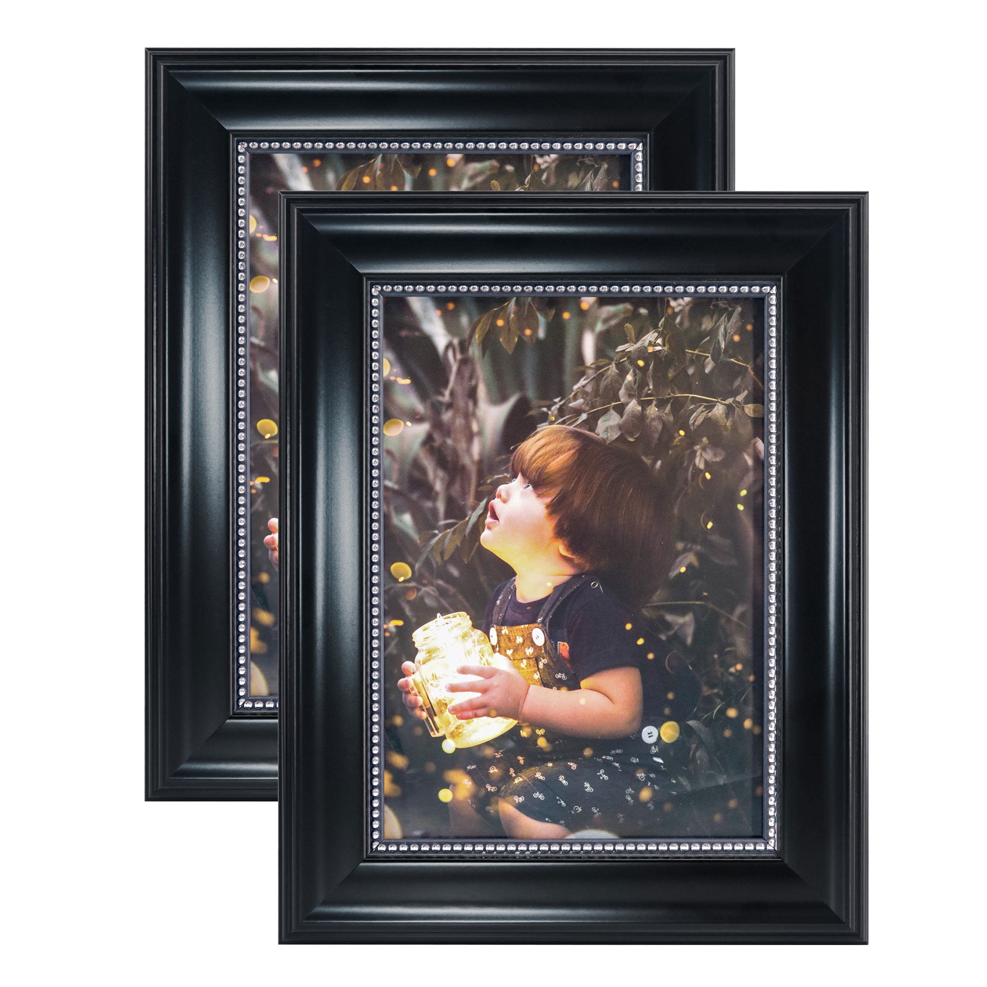 GraduationMall Black with Silver Beads 5x7 Picture Frames for Wall or Tabletop 2-Pack
