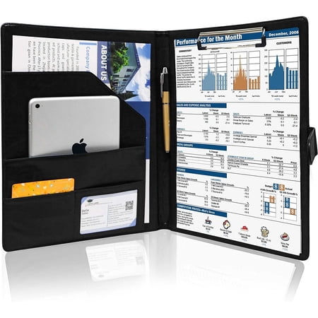 GraduationMall Business Magnetic Closure Padfolio Portfolio File Folder PU Leather for A4 Size Black