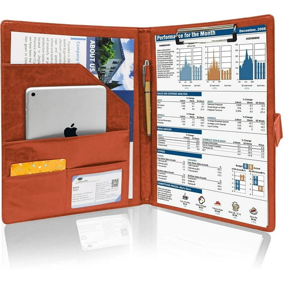 GraduationMall Business Magnetic Closure Padfolio Portfolio File Folder PU Leather for A4 Size Brown