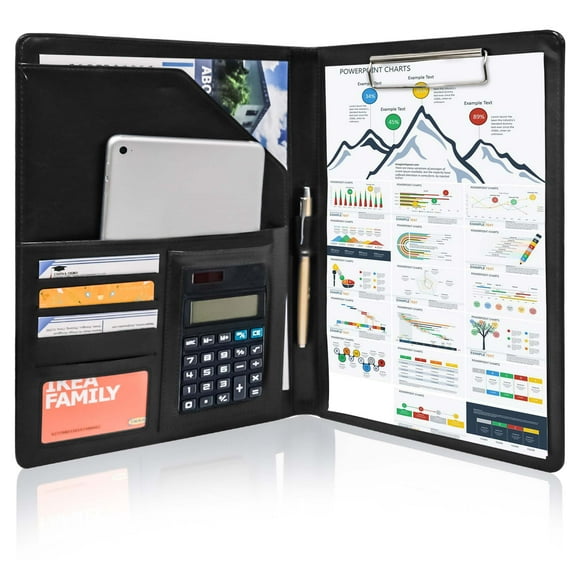 GraduationMall Business Open Padfolio Portfolio File Folder PU Leather for A4 Size Black